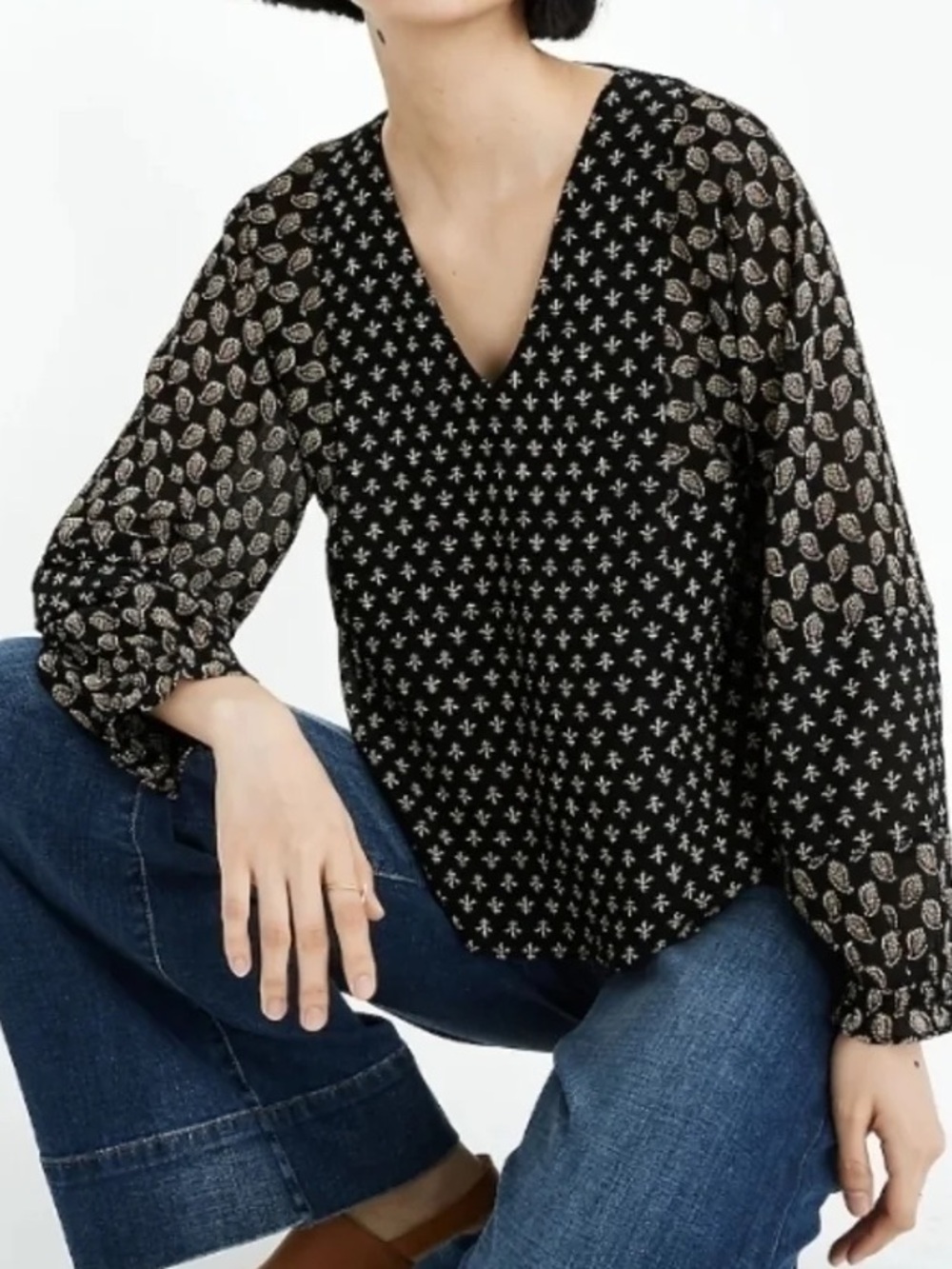 Madewell Black Patterned Mixed-Print Blouse